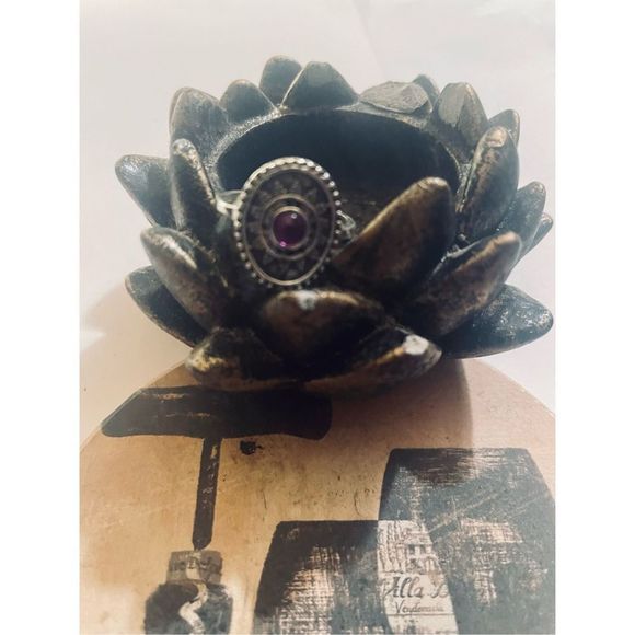 PRETTY SILVER COIN PURPLE STONE SILVER BOHO RING - Picture 3 of 5